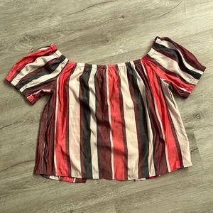 Multicolor Crop Top- Off-The-Shoulder, Open Back with Bowtie